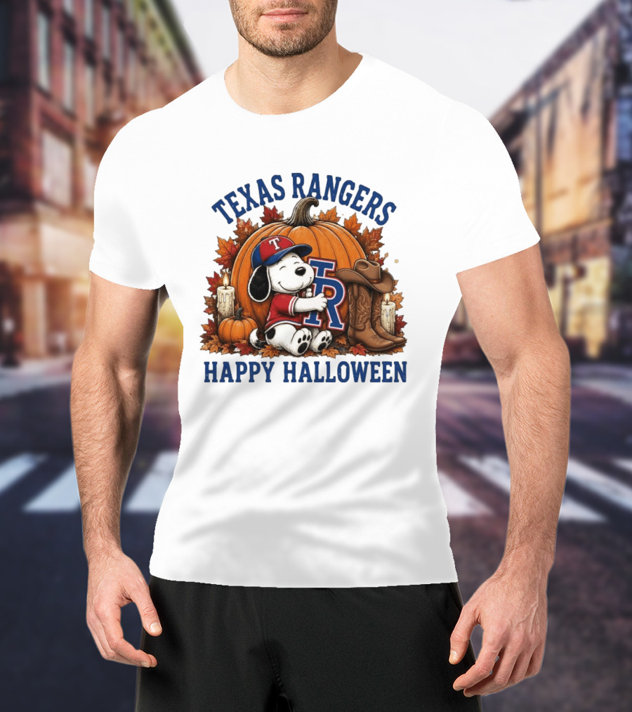 Texas Rangers Snoopy Pumpkin Happy Halloween T-Shirt