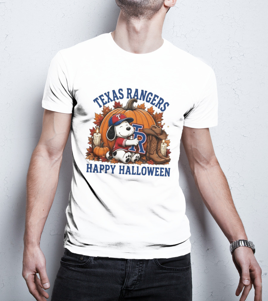 Texas Rangers Snoopy Pumpkin Happy Halloween T-Shirt