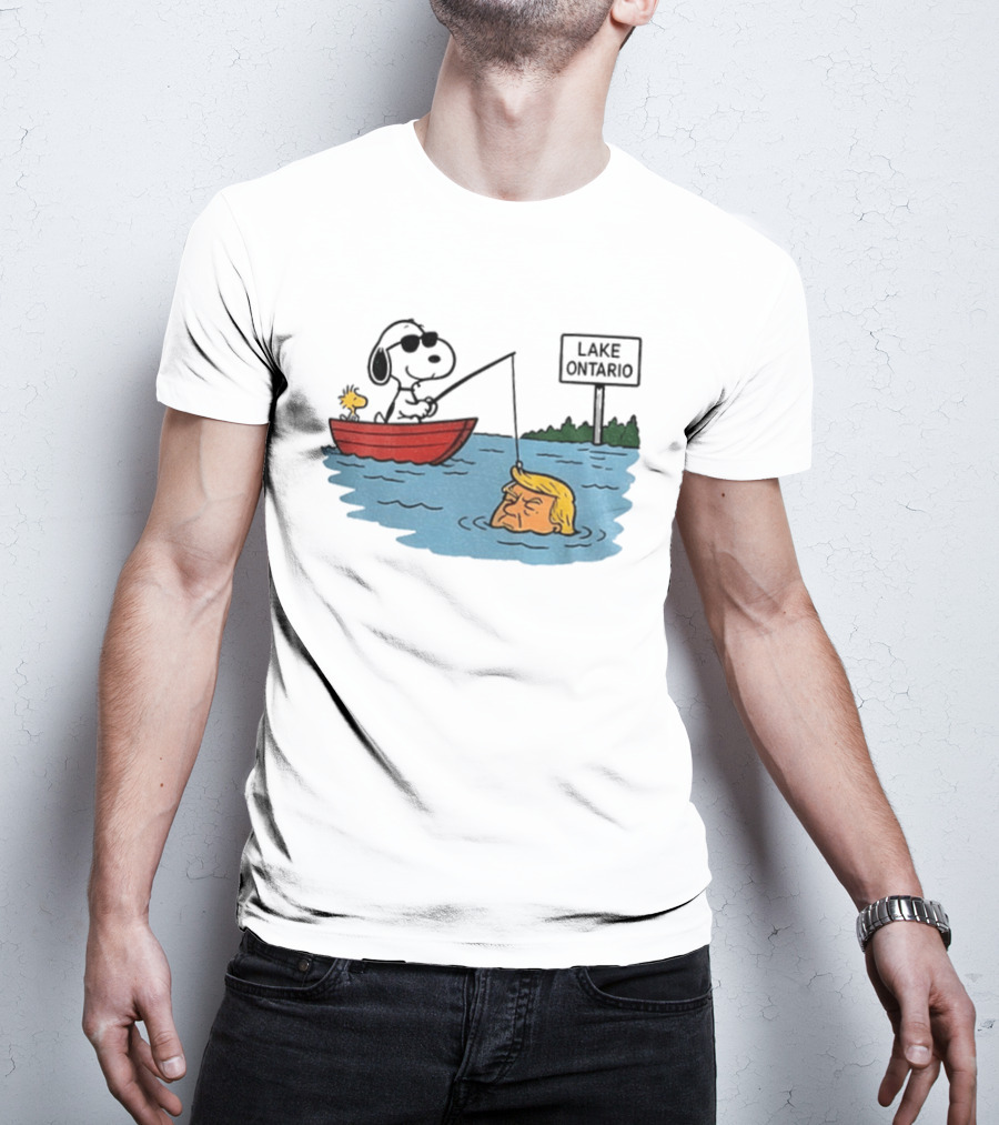 Snoopy And Woodstock Fishing Lake Ontario Cartoon With Trump Caricature T-Shirt