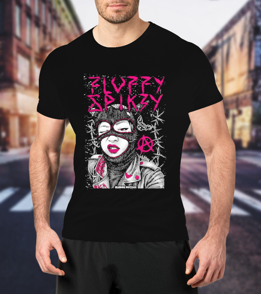Fluffy Spikzy Elenoe Mothar Balaclava Anarchy Art With Barbed Wire And Punk T-Shirt