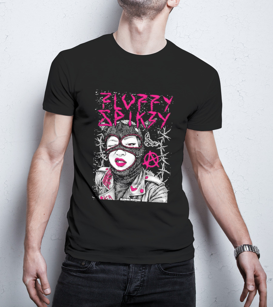 Fluffy Spikzy Elenoe Mothar Balaclava Anarchy Art With Barbed Wire And Punk T-Shirt
