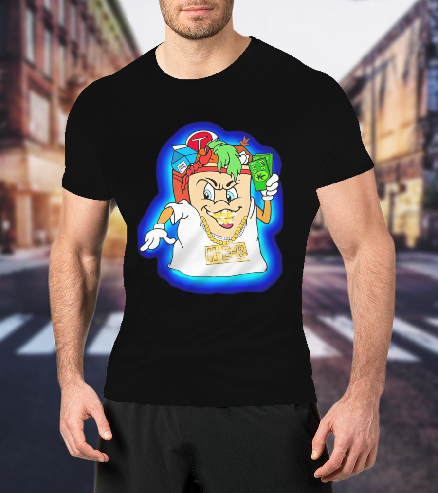 H E Buddy Bud Bucks Character Holding Bud Buck Bills And Wearing Gold Chain With Bling H E B T-Shirt