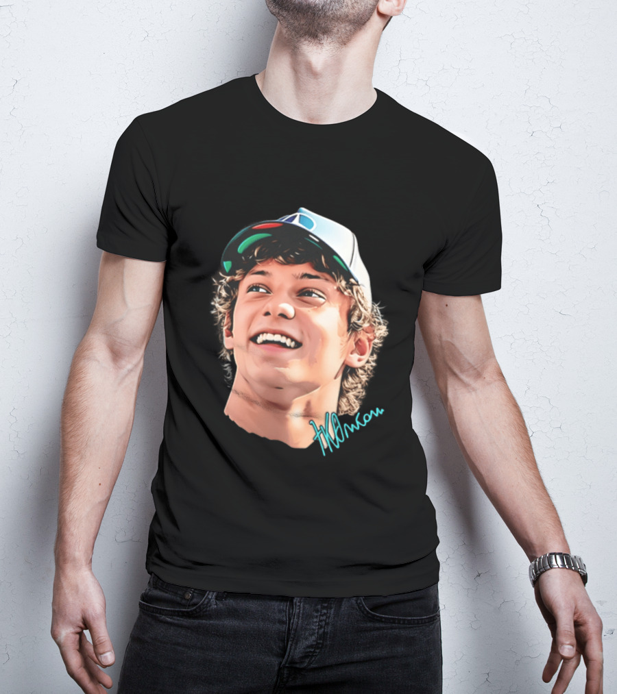 Kimi Antonelli F1 Team Smiley Big Head Signature Cap Racing T-Shirt