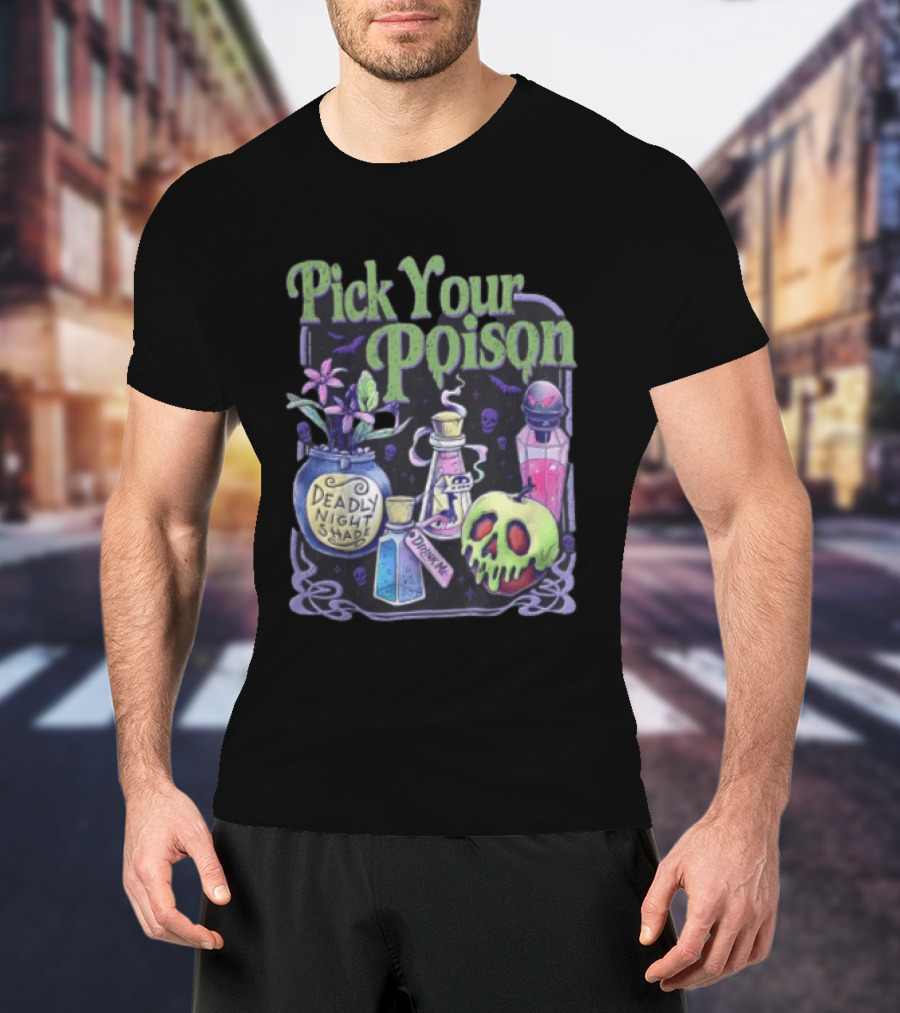 Pick Your Poison Deadly Nightshade Toxic Skull Potion Bottles T-Shirt