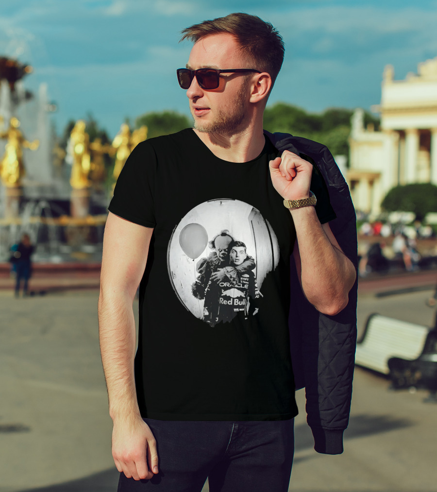 Max Verstappen Red Bull Racing And Pennywise Balloon Halloween Scene T-Shirt
