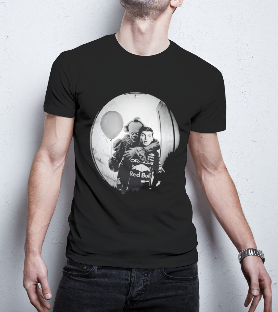 Max Verstappen Red Bull Racing And Pennywise Balloon Halloween Scene T-Shirt