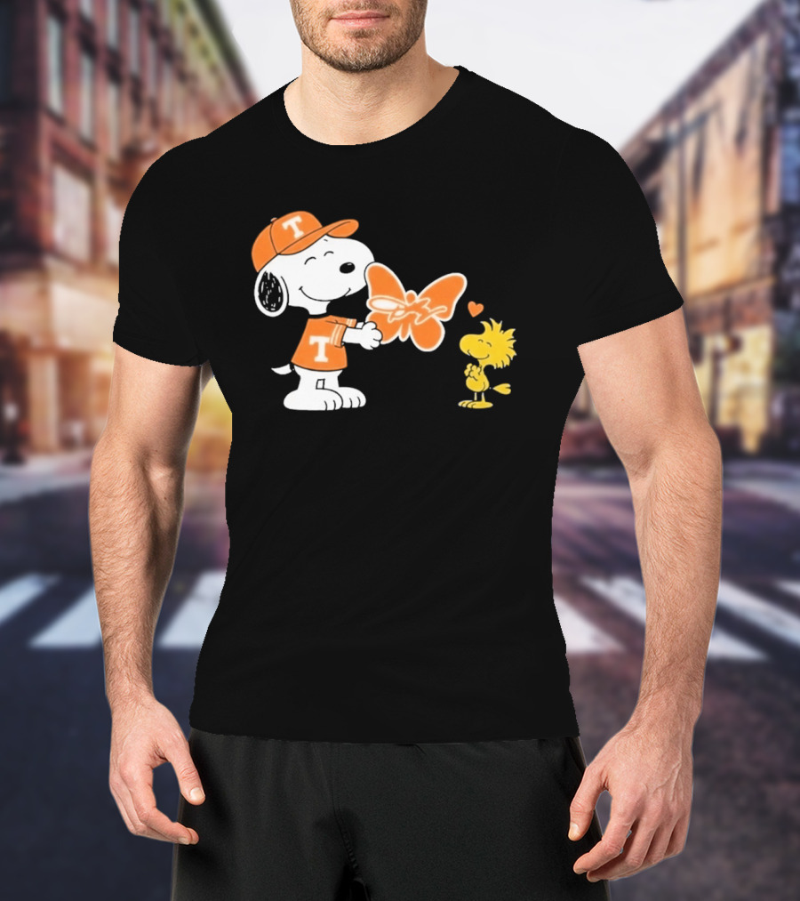 Snoopy Woodstock Tennessee Volunteers Orange Heart Butterfly T-Shirt