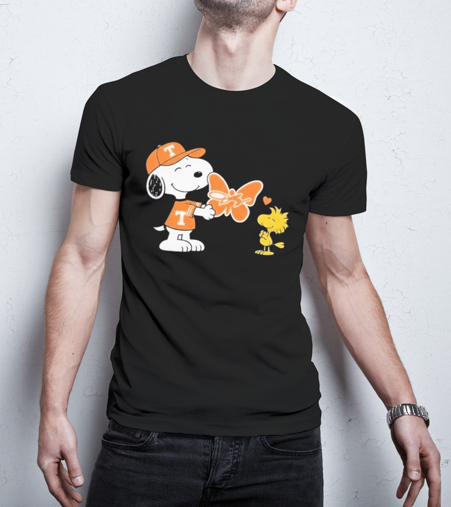Snoopy Woodstock Tennessee Volunteers Orange Heart Butterfly T-Shirt