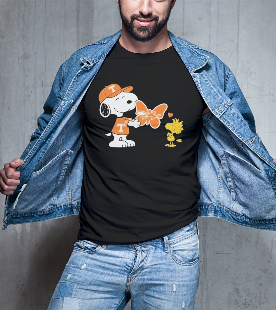 Snoopy Woodstock Tennessee Volunteers Orange Heart Butterfly T-Shirt
