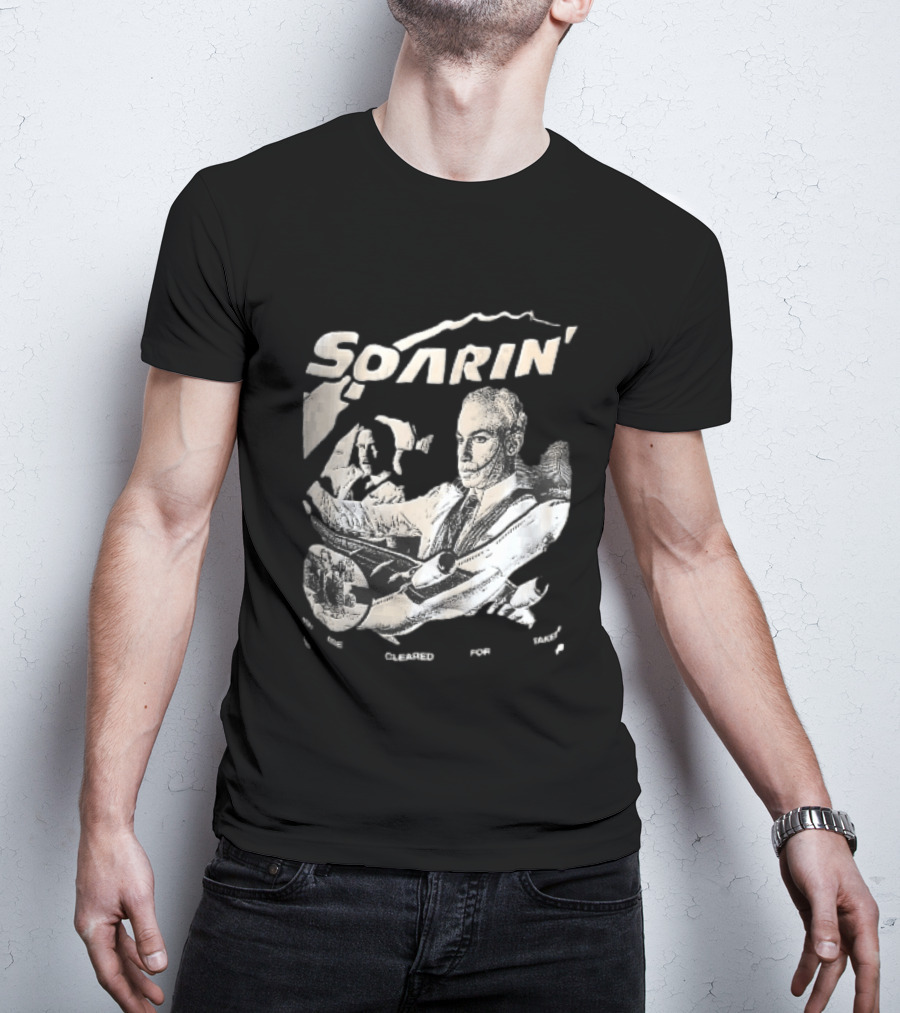 Soarin You Are Cleared For Takeoff Pilots Airplane Cockpit Halftone T-Shirt