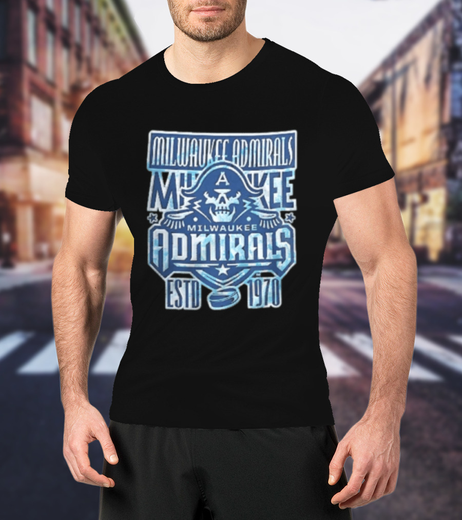 Milwaukee Admirals Estd 1970 Skull Hockey Puck Distressed Navy Blue T-Shirt