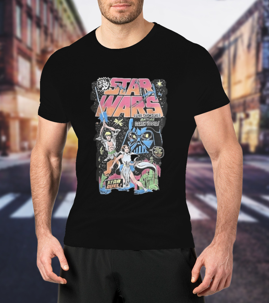 Star Wars Only 35 Cents Luke Skywalker Battles Darth Vader Star Duel Comic Cover Leia Lightsaber T-Shirt