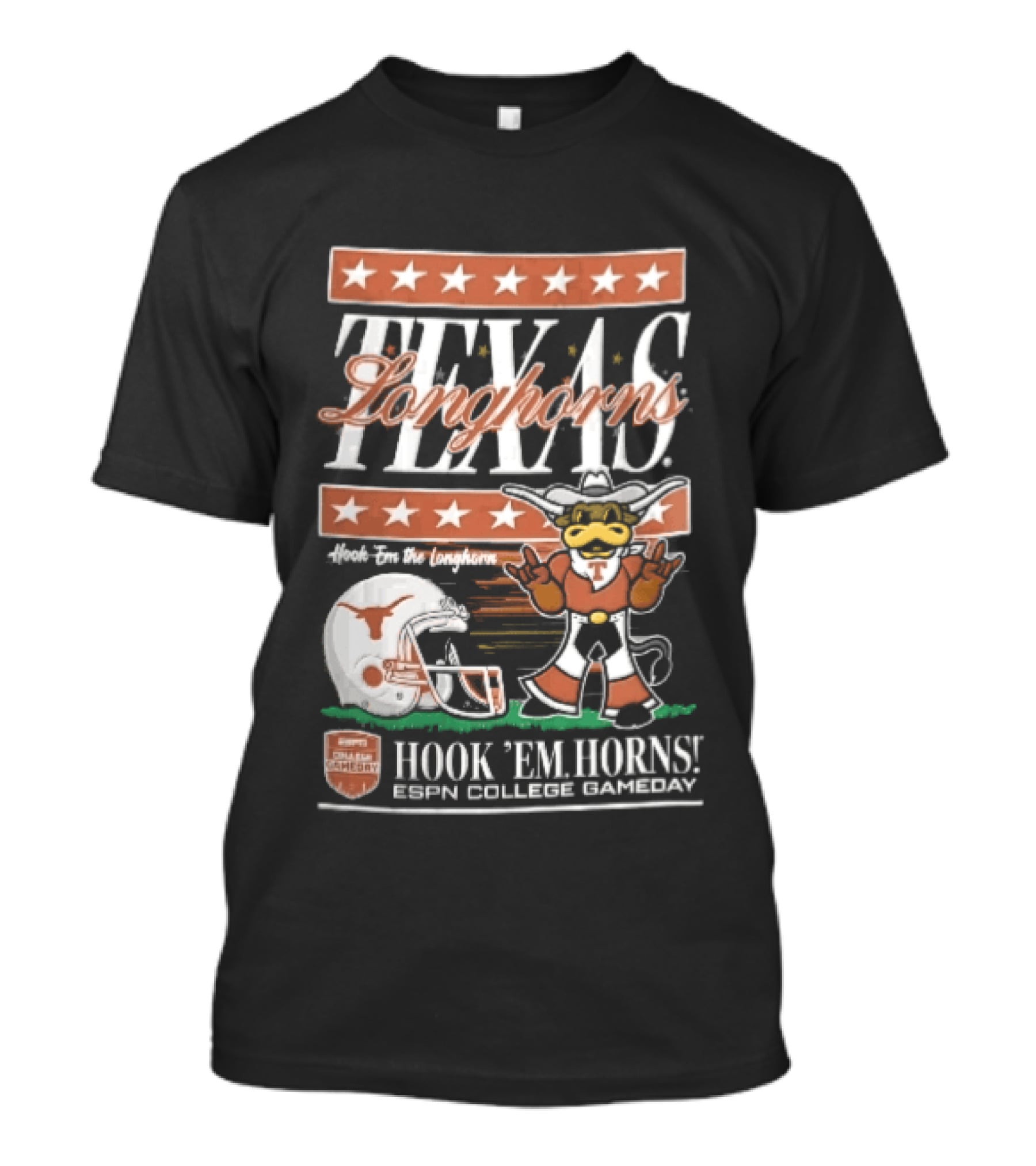 Texas Longhorns Hook Em Horns ESPN College Gameday Football Helmet Cartoon T-Shirt