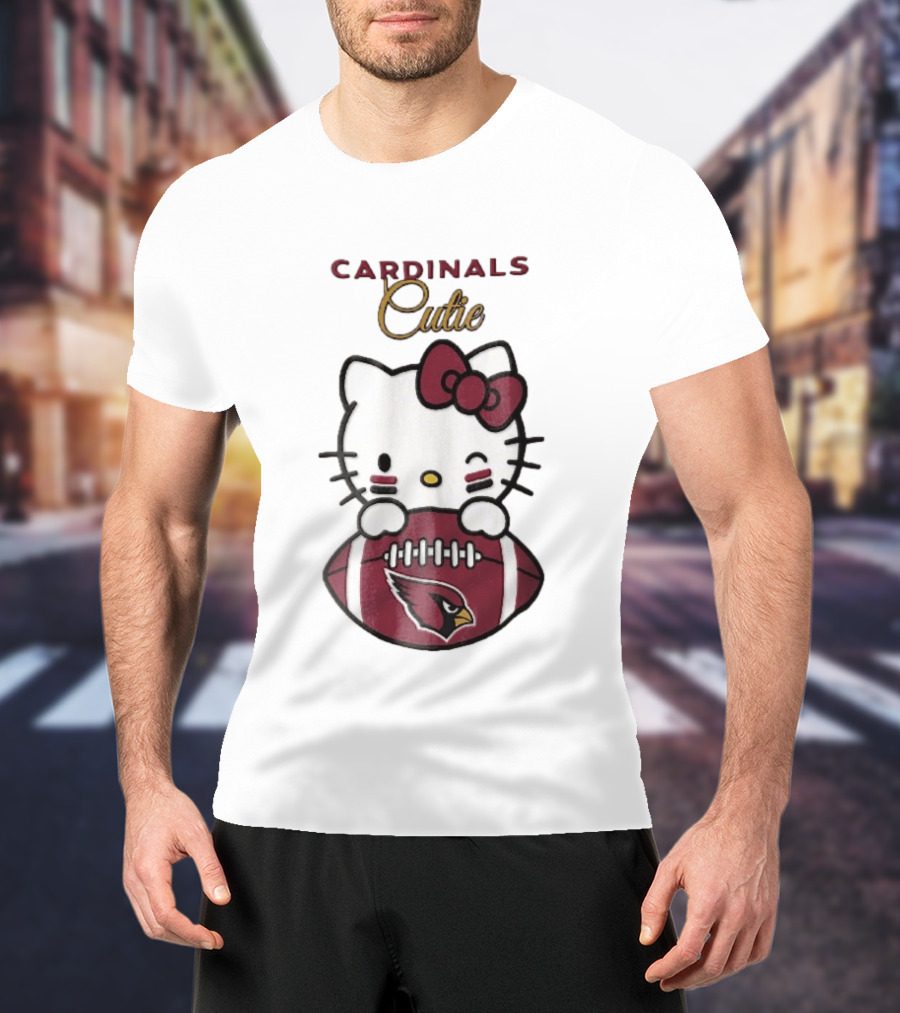 Cardinals Cutie Winking Cartoon Cat Holding Football With Arizona Cardinals T-Shirt