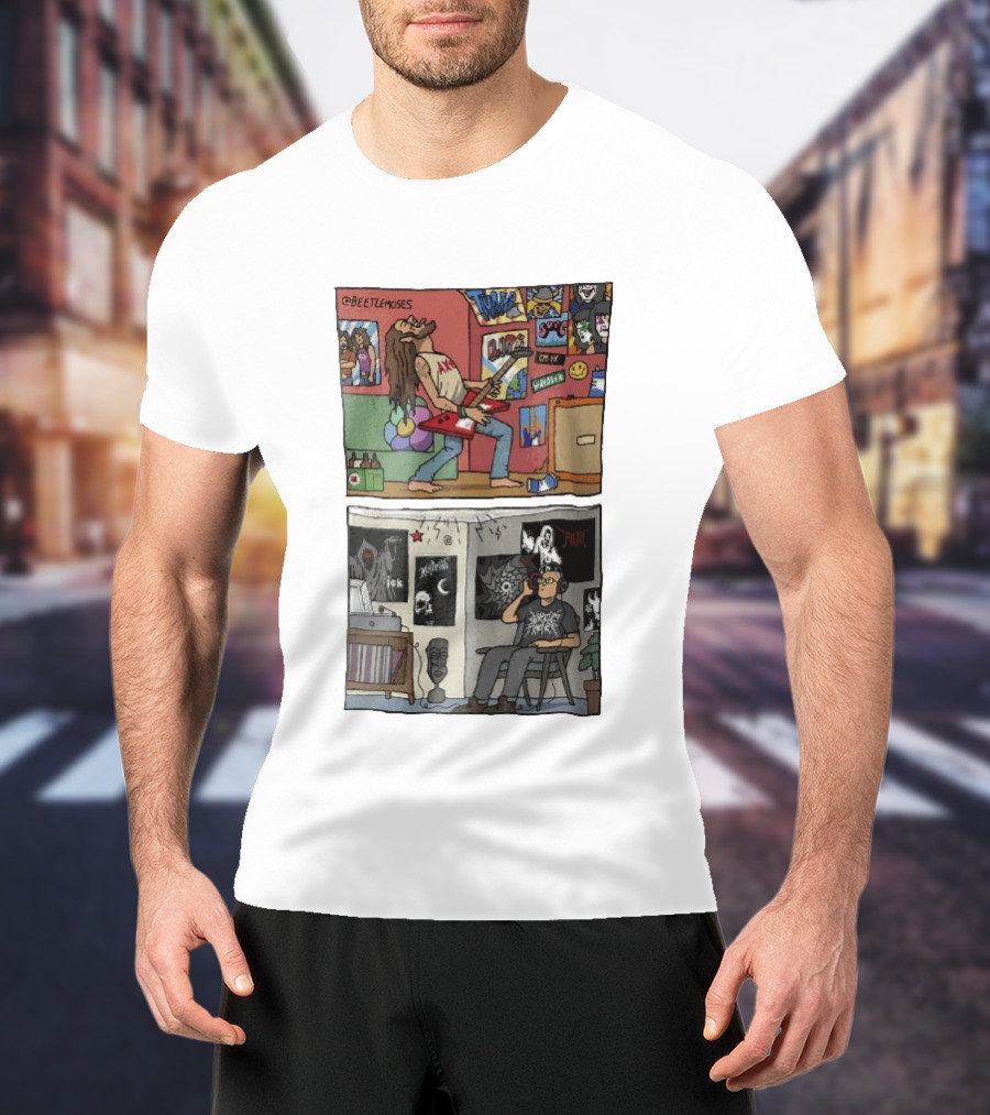 Beetlemoses Comic Heavy Metal Guitarist Listening S Room T-Shirt