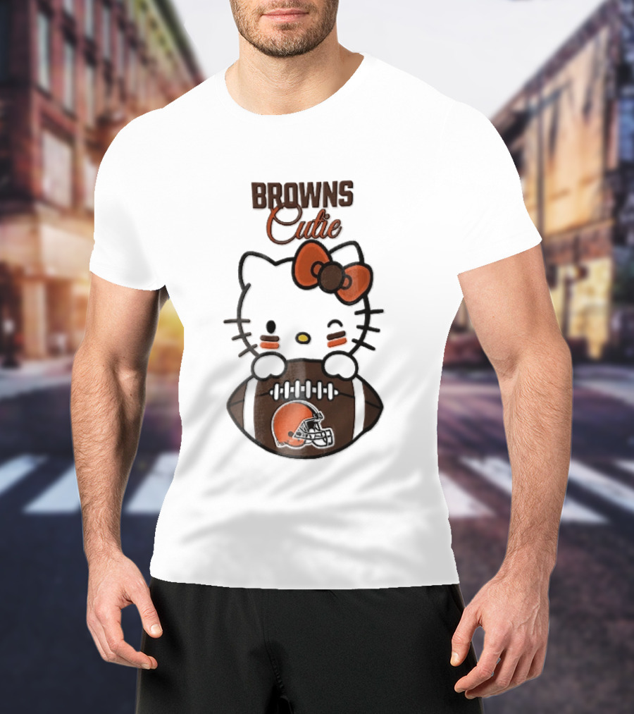 Browns Cutie Winking Cartoon Cat Bow Football T-Shirt