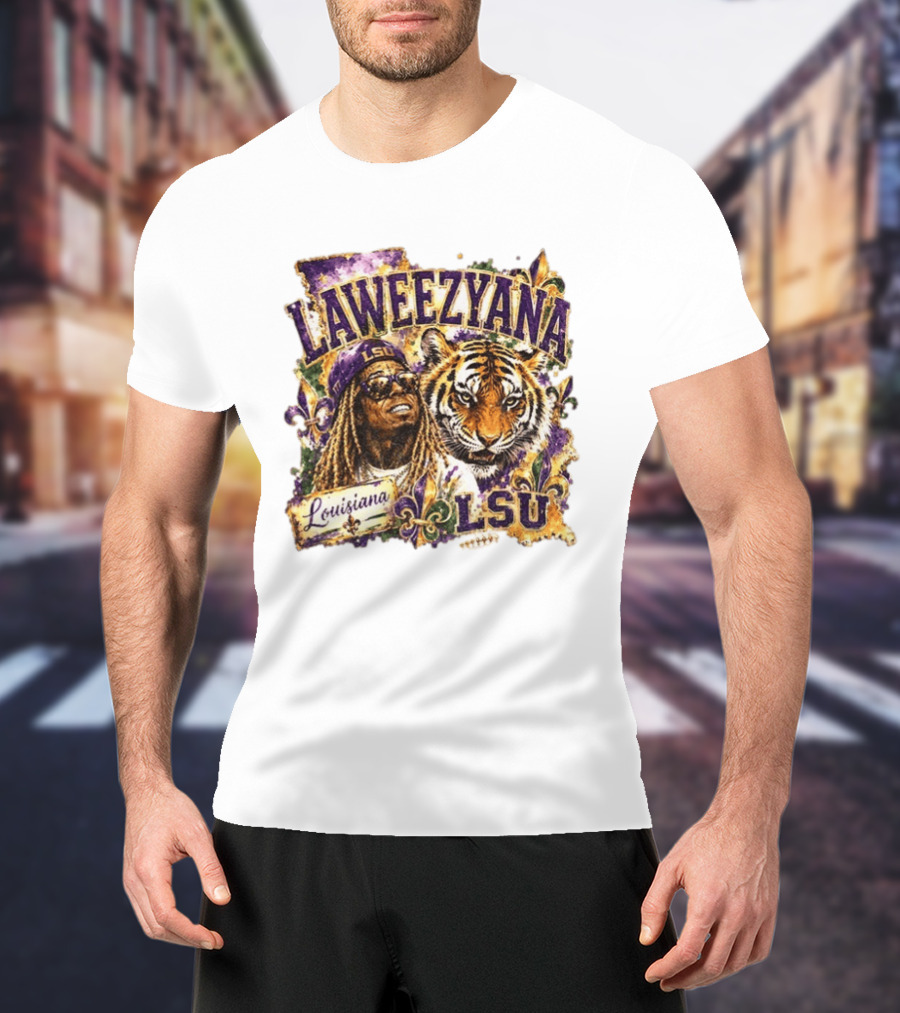 Laweezyana Lil Wayne LSU Louisiana Football Tiger Fleur De Lis T-Shirt