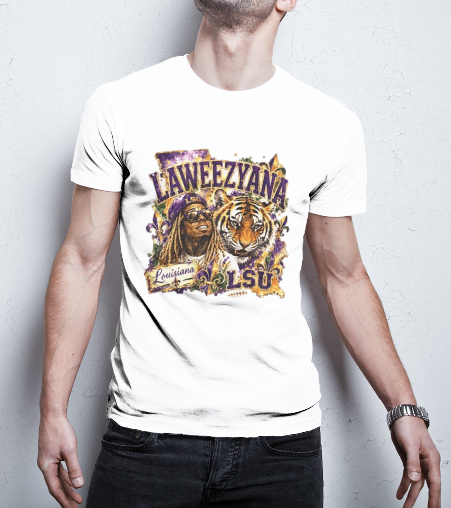 Laweezyana Lil Wayne LSU Louisiana Football Tiger Fleur De Lis T-Shirt