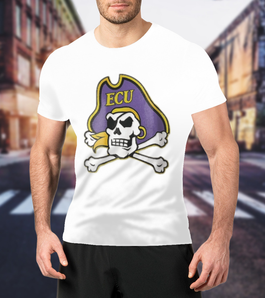 ECU Pirates Skull Crossbones Eyepatch Bandana NCAA T-Shirt