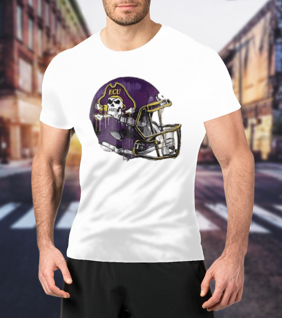 ECU Pirates Purple Helmet Dripping Paint Football NCAA Pd Moreno T-Shirt