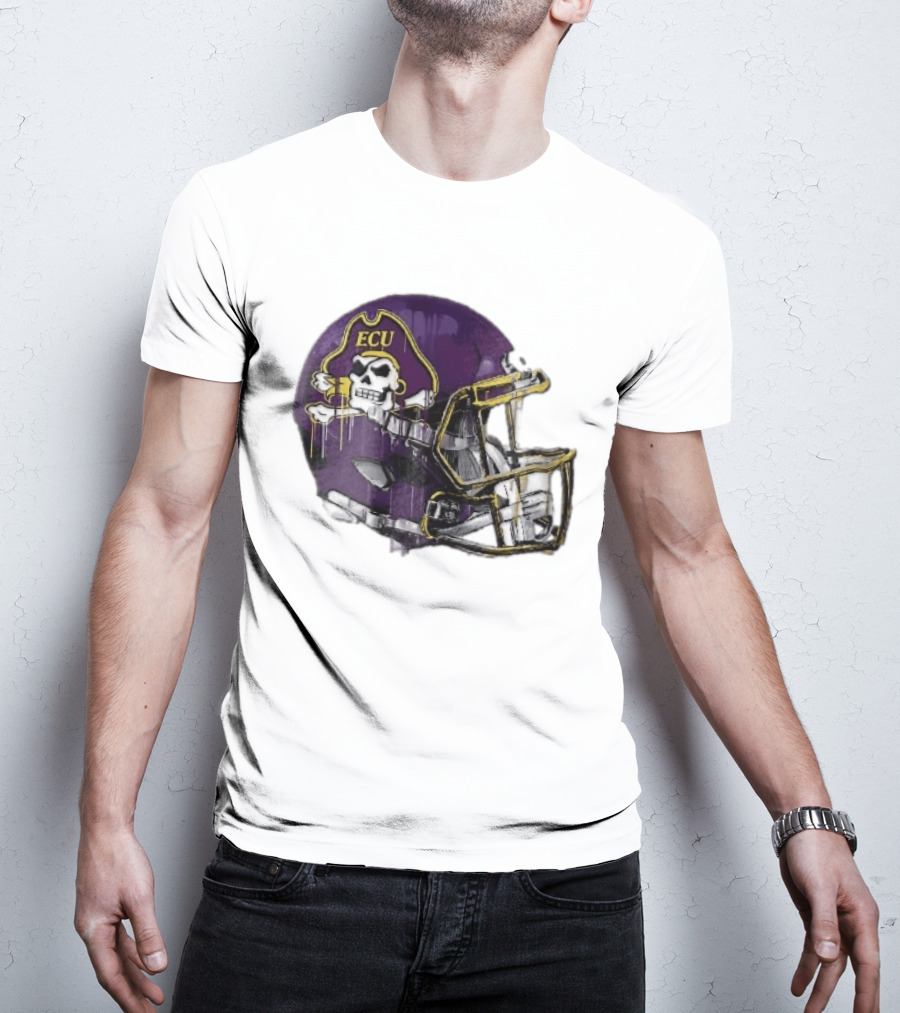 ECU Pirates Purple Helmet Dripping Paint Football NCAA Pd Moreno T-Shirt