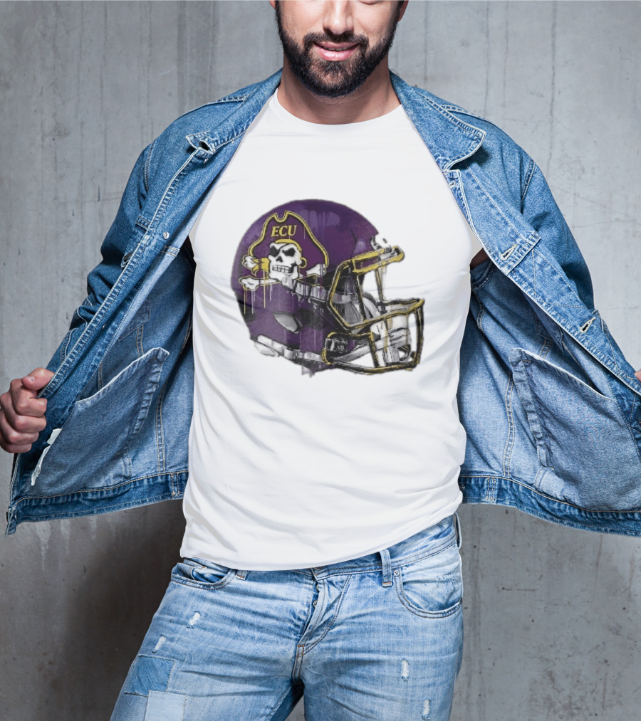 ECU Pirates Purple Helmet Dripping Paint Football NCAA Pd Moreno T-Shirt