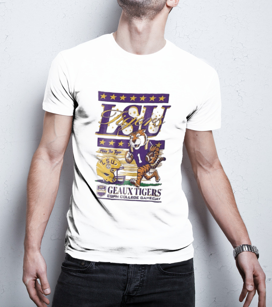 LSU Tigers Mike The Tiger Geaux ESPN College Gameday Football Helmet Stars T-Shirt