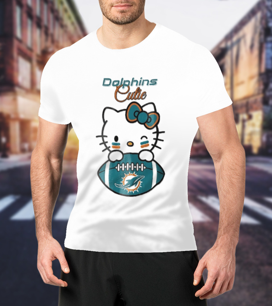 Miami Dolphins Cutie Winking Cat Bow Football T-Shirt