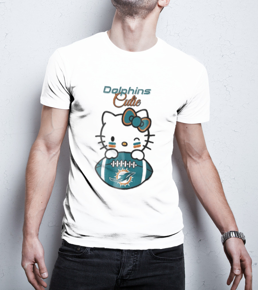Miami Dolphins Cutie Winking Cat Bow Football T-Shirt