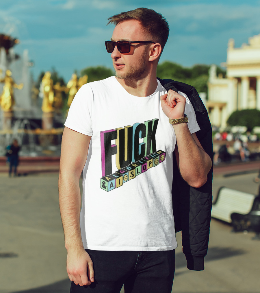 Fuck Algorithm And AI Slop 3D Toy Blocks Sad Faces T-Shirt
