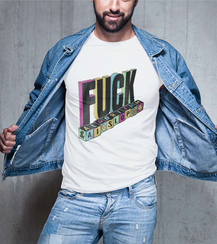 Fuck Algorithm And AI Slop 3D Toy Blocks Sad Faces T-Shirt