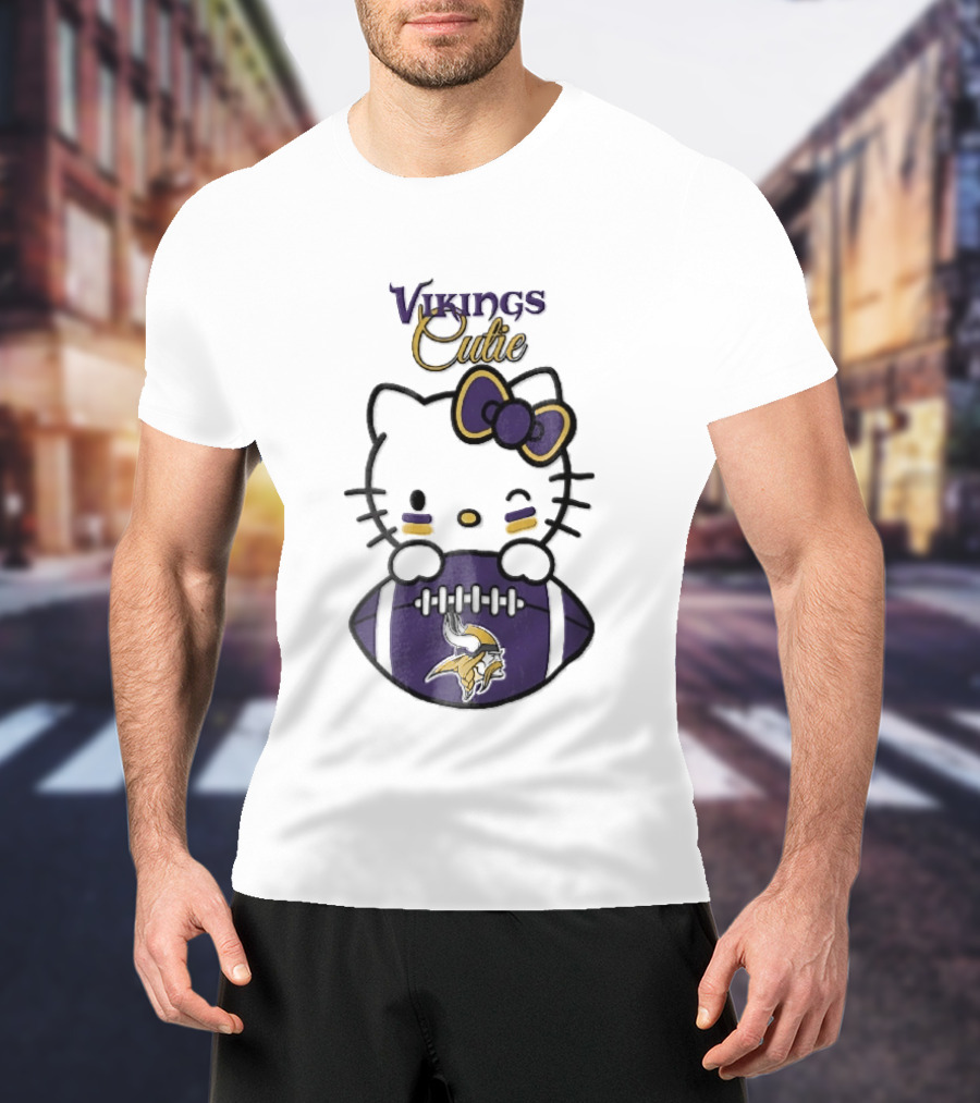 Vikings Cutie Cartoon Cat Bow Minnesota Football T-Shirt