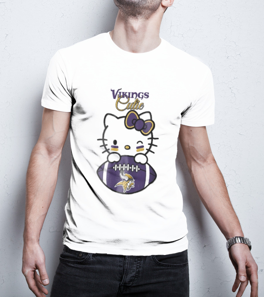 Vikings Cutie Cartoon Cat Bow Minnesota Football T-Shirt