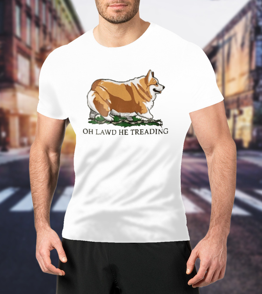 Oh Lawd He Treading Corgi On Snake Cartoon T-Shirt