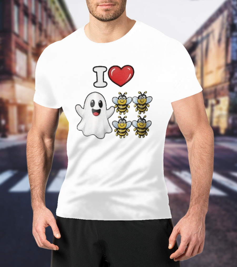 I Love Heart Ghost Honeybees Fun Halloween Cute T-Shirt