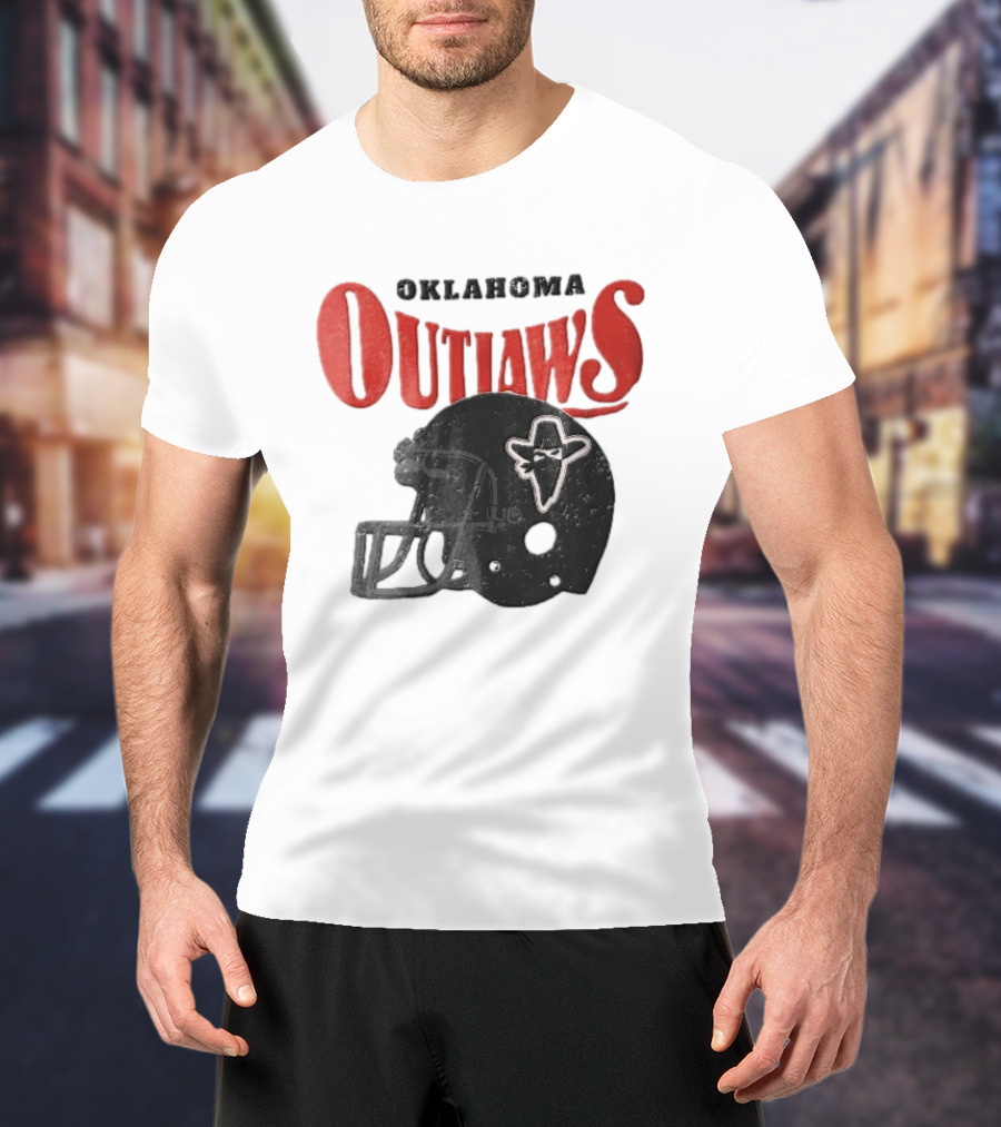 Oklahoma Outlaws Distressed Black Helmet Masked Bandit 2025 T-Shirt