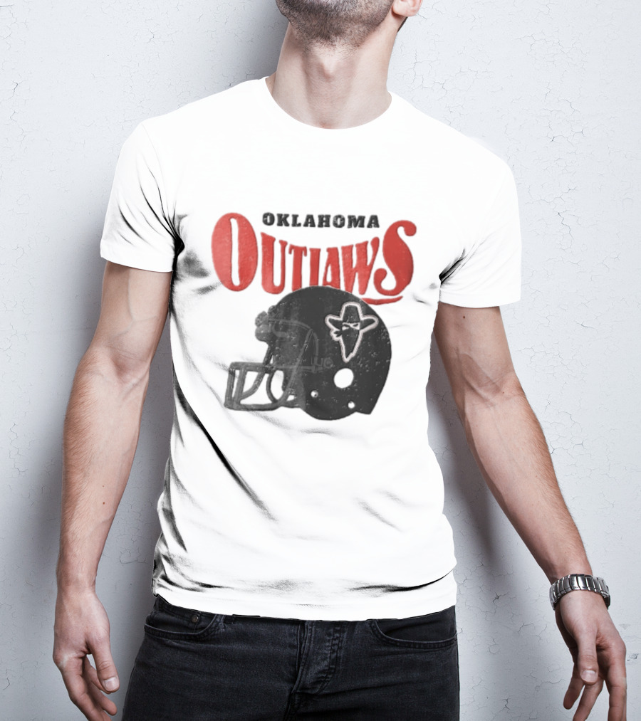 Oklahoma Outlaws Distressed Black Helmet Masked Bandit 2025 T-Shirt