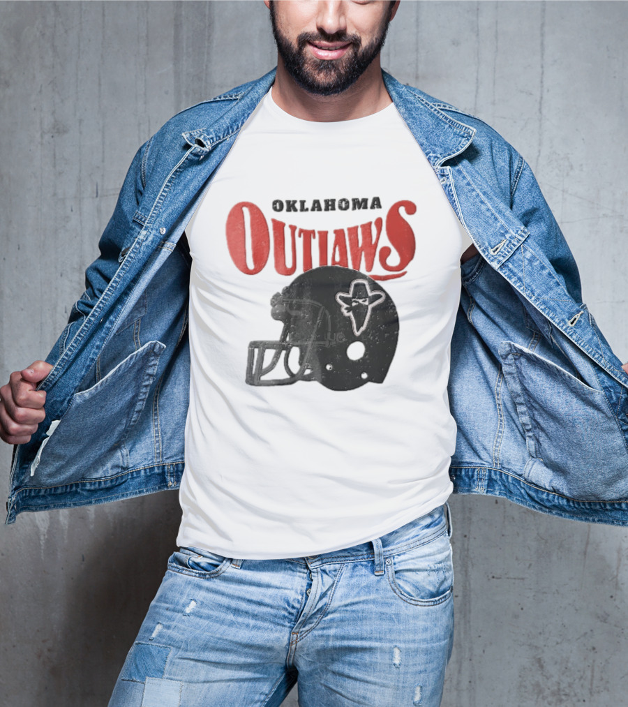 Oklahoma Outlaws Distressed Black Helmet Masked Bandit 2025 T-Shirt