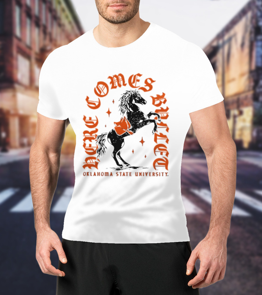 Oklahoma State University Here Comes Bullet Horse Riding Spirit T-Shirt