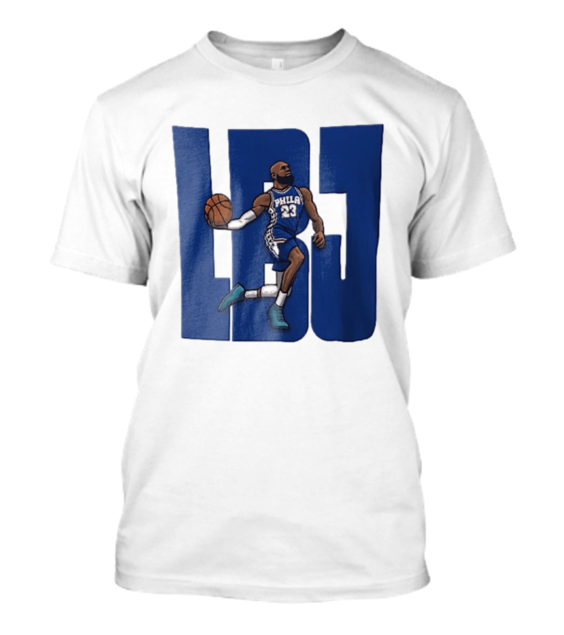 Philadelphia 76ers Phila 23 Cartoon Caricature Basketball Player Dribbling Lbj T-Shirt