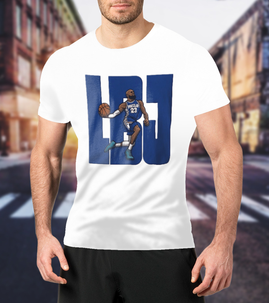 Philadelphia 76ers Phila 23 Cartoon Caricature Basketball Player Dribbling Lbj T-Shirt