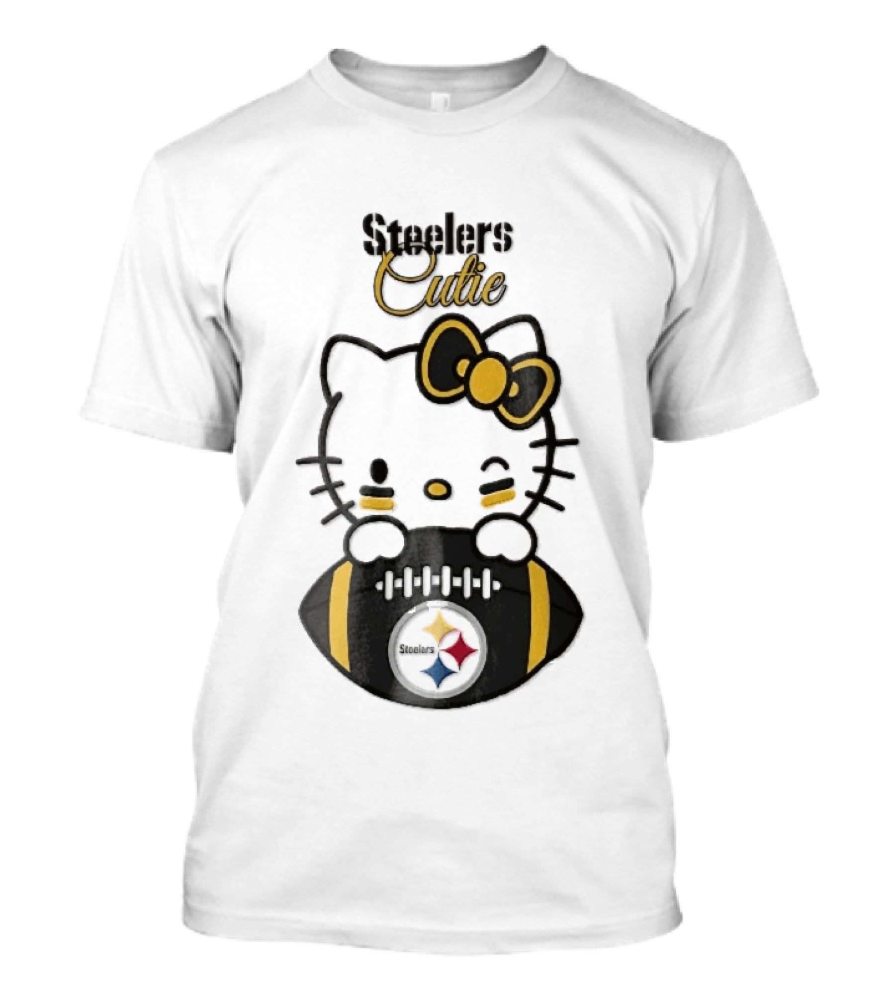 Steelers Cutie Winking Cartoon Cat Bow Football T-Shirt