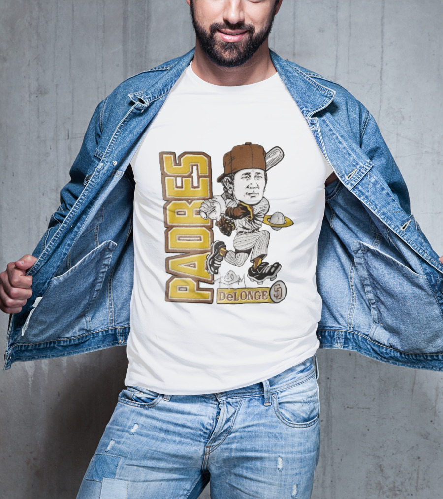 San Diego Padres DeLonge Cartoon Caricature Batter With Orbit Baseball T-Shirt