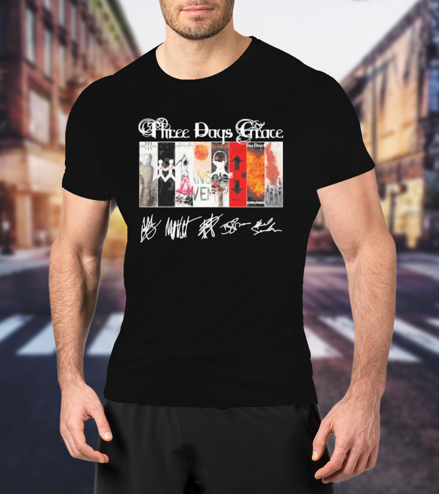 Three Days Grace All Album Covers Band Signatures T-Shirt