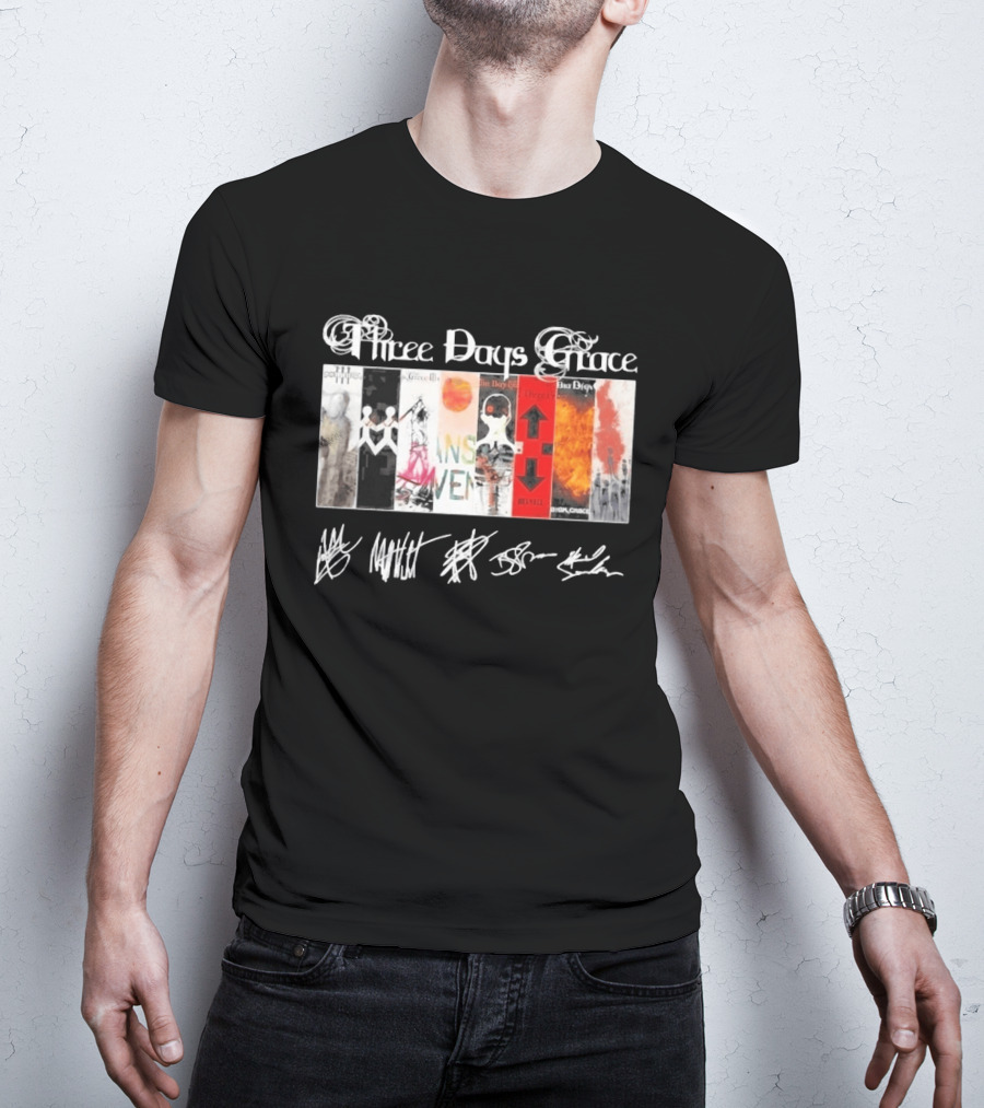 Three Days Grace All Album Covers Band Signatures T-Shirt