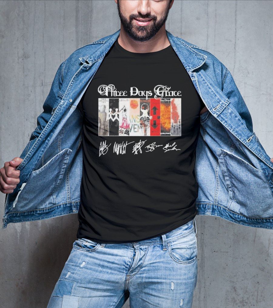 Three Days Grace All Album Covers Band Signatures T-Shirt