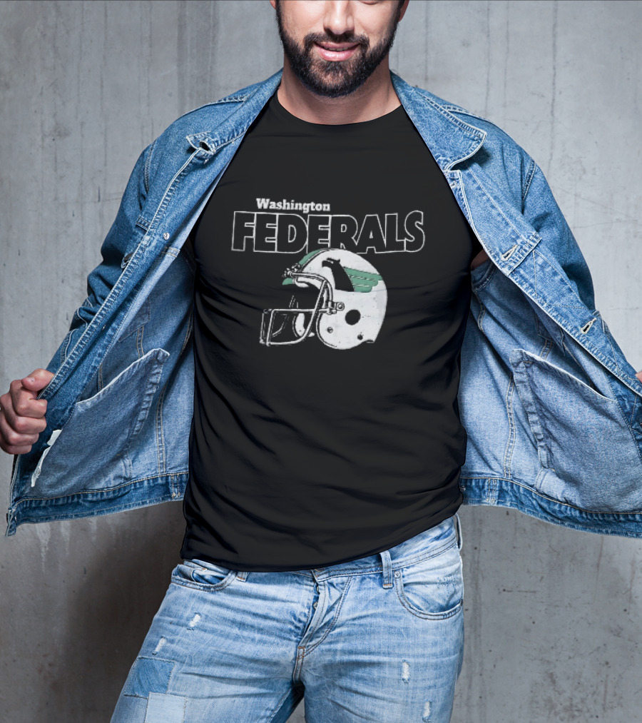 Washington Federals Distressed Football Helmet Green Eagle T-Shirt