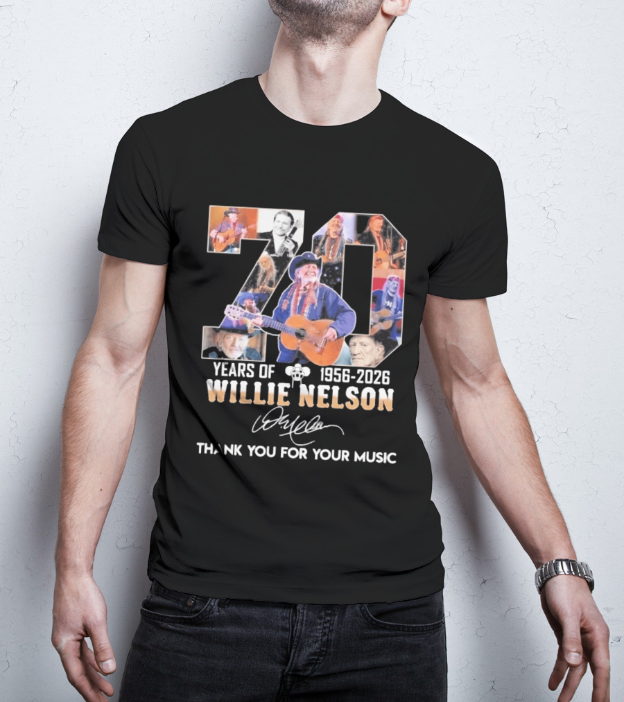 70 Years Of Willie Nelson Music 1956 2026 Thank You For Your Music T-Shirt