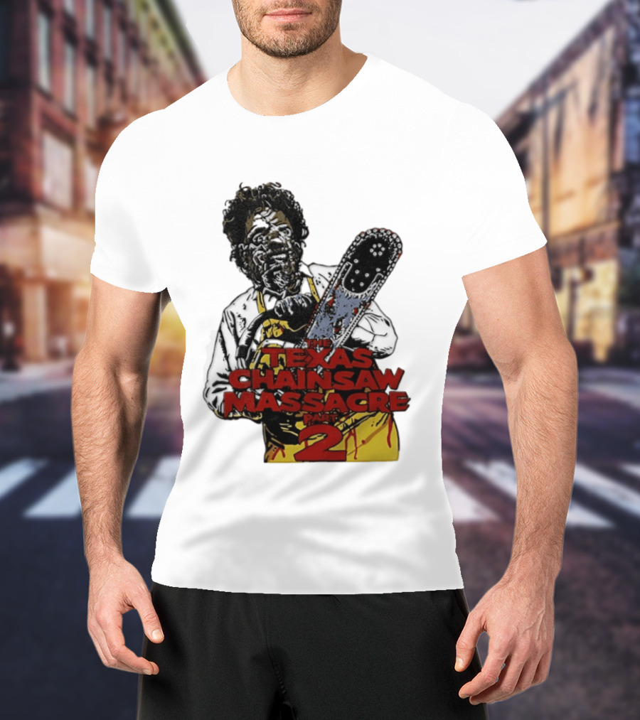 Texas Chainsaw Massacre Part 2 Leatherface Villain Bloody Chainsaw T-Shirt
