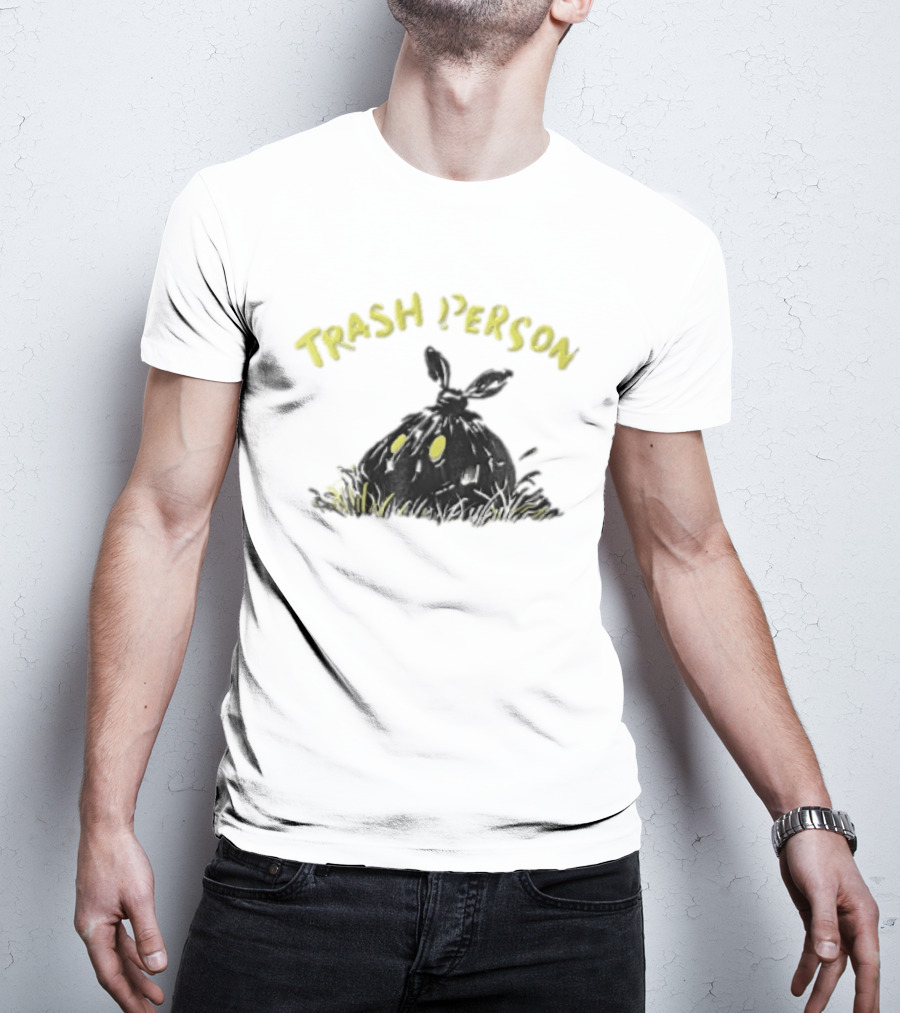 Trash Person Black Bag Creature Glowing Yellow Eyes Grass Monster T-Shirt